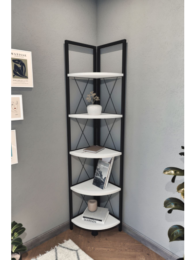 CORNER BOOKSHELF-WHITE