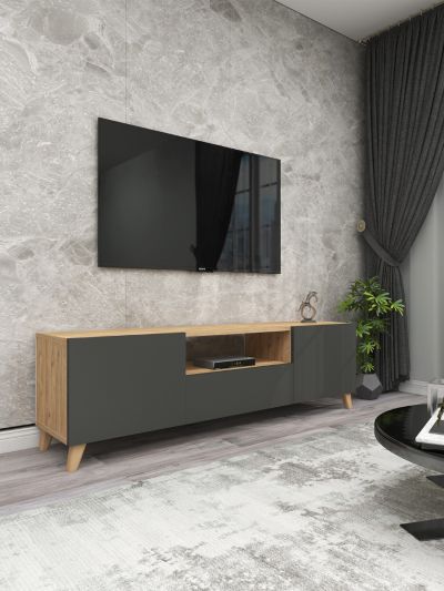 DECORATIVE TV STAND-ANTHRACITE/PINE