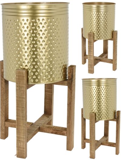 PLANTER SET STEEL WITH WOOD