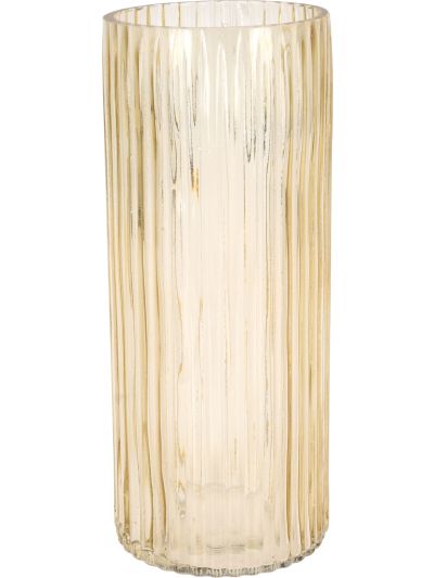 VASE GLASS RIBBED 10X25CM YELLOW