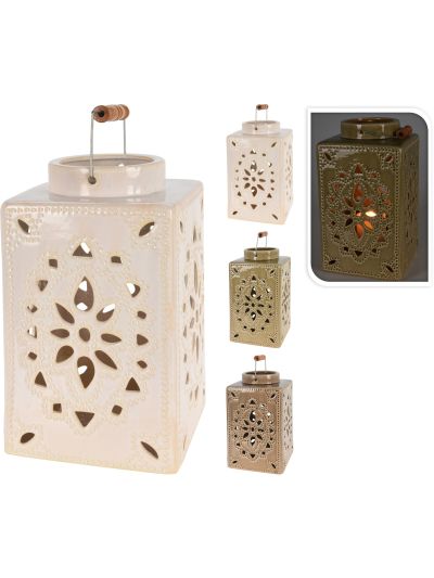 LANTERN CERAMIC 32CM  GREEN
