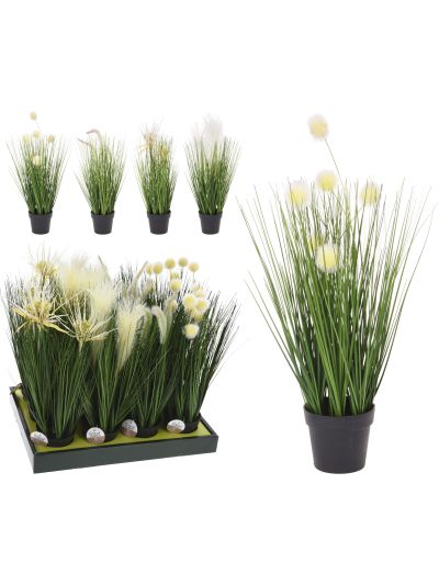 DECO GRASS 46CM IN POT 4ASS