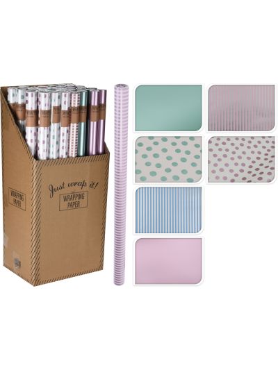 GIFTWRAP PAPER 70X500CM GREEN-GREY STRIPS