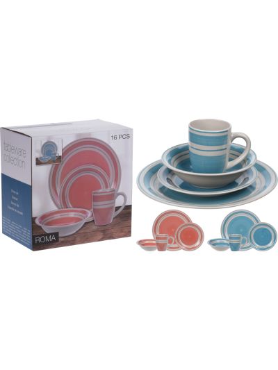 DINNER SET STONEWARE 16PCS BLUE