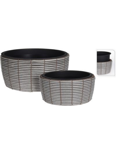 PLANT POT ROUND SET 2PCS GREY