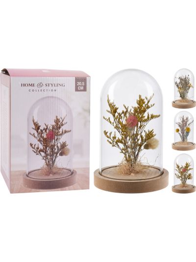 FLOWER IN GLASS DOME 3ASSYELLOW
