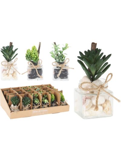 ARTIFICIAL PLANT IN GLASS 10CM D.GREEN