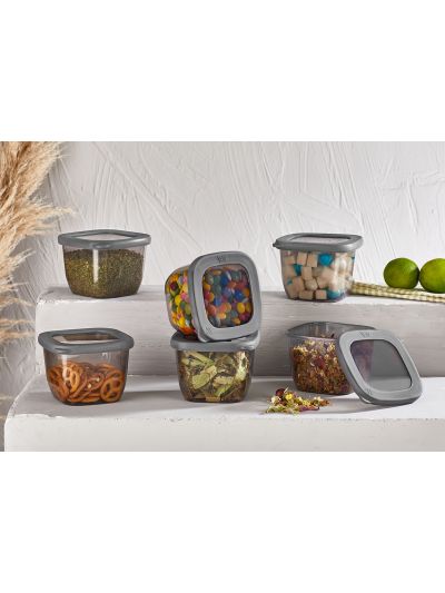 Square Storage Container "Kumsal", Transparent-Smoked 6x550 mL (VP-051 )