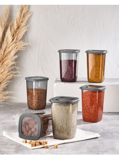 Square Storage Container "Kumsal", Transparent-Smoked 6x1200 mL (VP-052 )