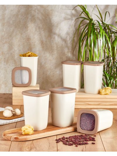 Square Storage Container "Kumsal", Cream Color 6x550 mL (VP-057 )