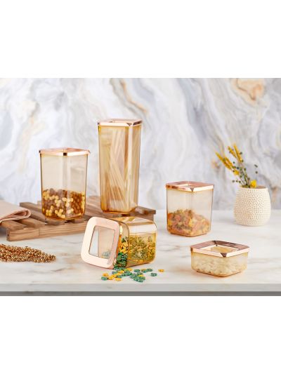 Square Storage Container, Transparent-Copper 5-Piece Set (VP-112 )