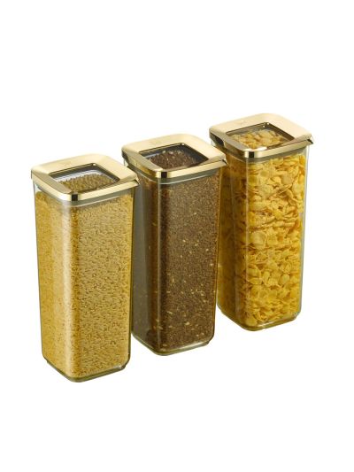 Square Food Storage Container, Transparent-Gold 3x1700 mL (VP-364 )