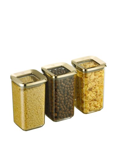 Square Food Storage Container, Transparent-Gold 3x1200 mL (VP-365 )