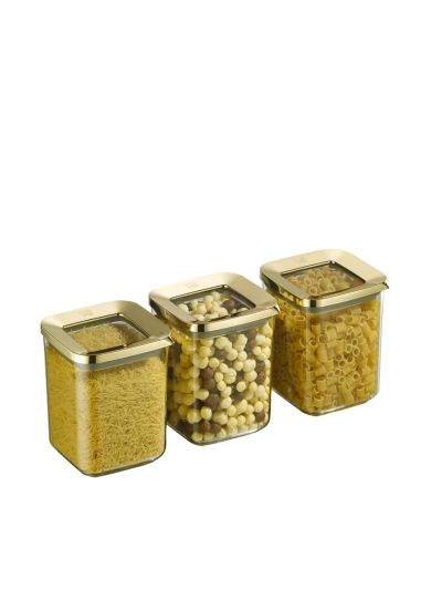 Square Food Storage Container, Transparent-Gold 3x900 mL (VP-366 )