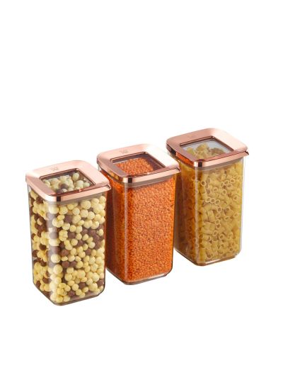 Square Food Storage Container, Transparent-Copper 3x1200 mL (VP-376 )