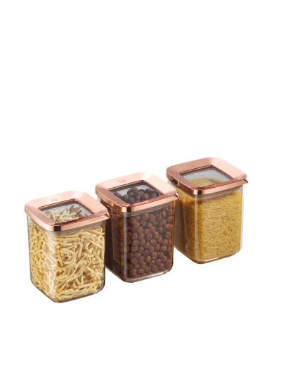 Square Food Storage Container, Transparent-Copper 3x900 mL (VP-377 )