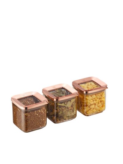 Square Food Storage Container, Transparent-Copper 3x700 mL (VP-378 )