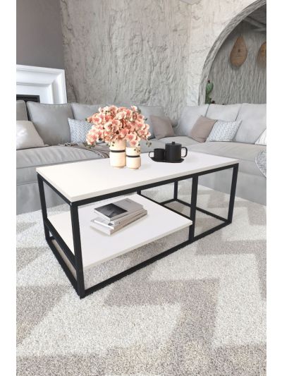 2 SHELVES METAL COFFE TABLE-WHITE