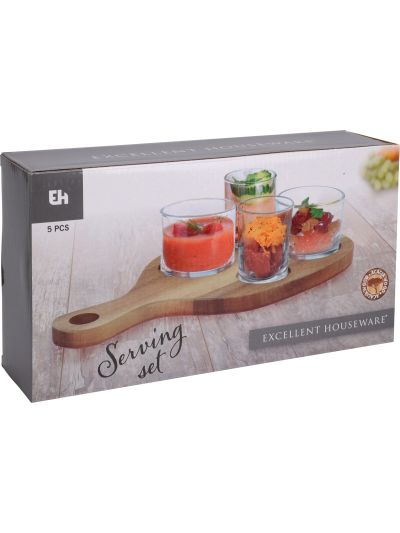 SERVING SET GLASS 5PCS ACACIA