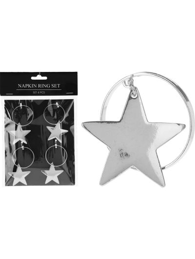 NAPKIN RING 4PCS 6CM STAR SILV