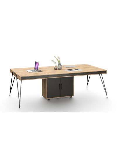 Meeting Table Antique Oak + Iron Gray 3200*1200*750mm (DG18-C0124)