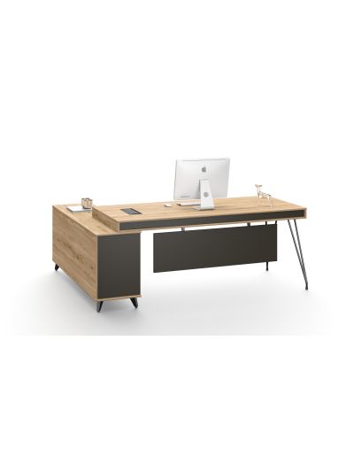 Executive desk Antique Oak + Iron Gray 2000*1600*750mm (DG18-D0120)