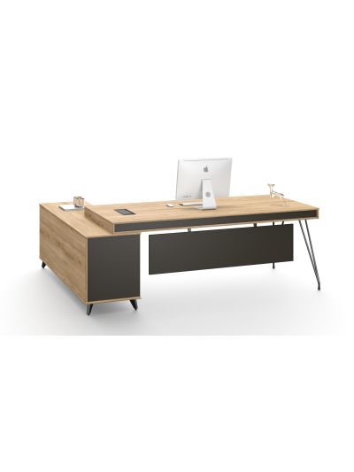 Executive desk Antique Oak + Iron Gray 2200*1800*750mm (DG18-D0122)