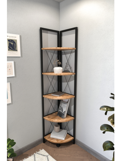 CORNER BOOKSHELF-PINE