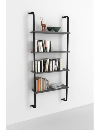 WALL MOUNTED 4 SHELVES METAL BOOKSHELF-ANTHRACITE