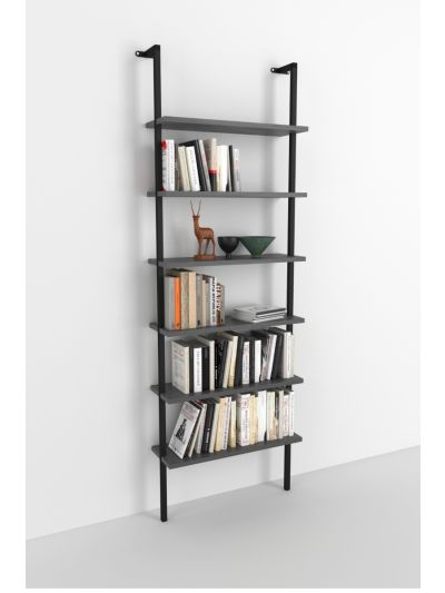 WALL MOUNTED 6 SHELVES METAL BOOKSHELF-ANTHRACITE
