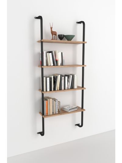 WALL MOUNTED 4 SHELVES METAL BOOKSHELF-PINE
