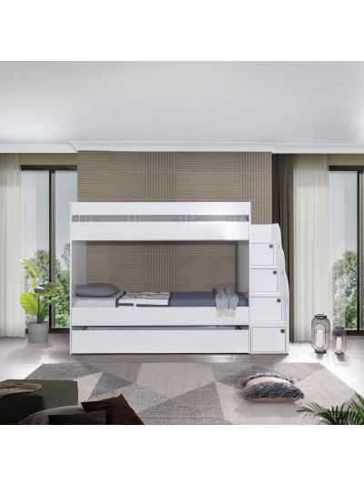 COMPLEX WHITE BUNK  BED SET WITH 4 DOOR WARDROBE