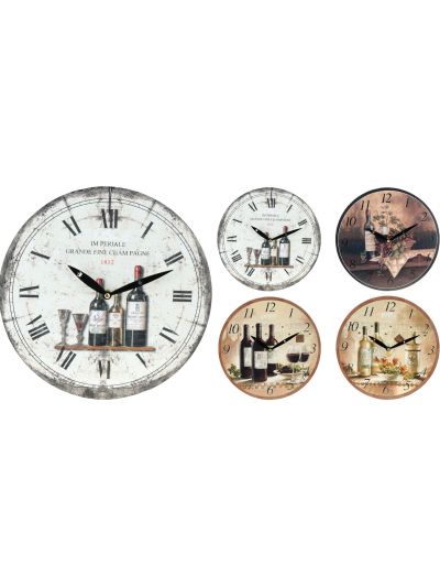 WALLCLOCK 28CM 4ASS WINE DESIG